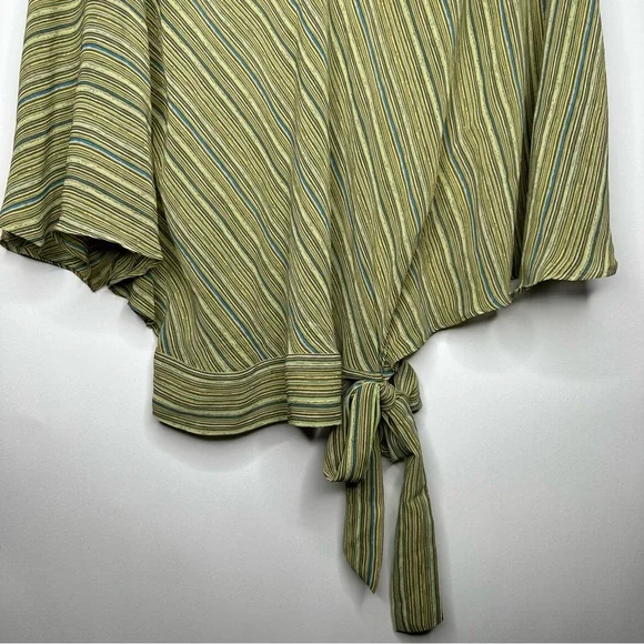 SOLD! New York & Company Striped Green Brown Flare Sleeve Blouse L #X0927 - Picture 4 of 15